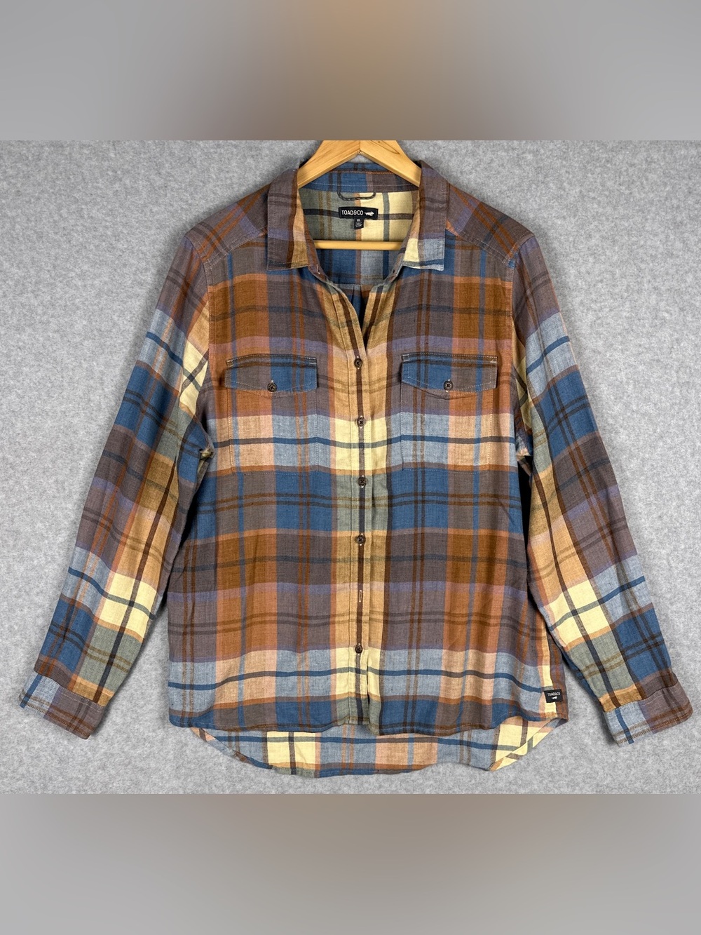 Toad&Co Re-Form Flannel Shirt Womens XL Plaid Recycled Cotton Button Up
